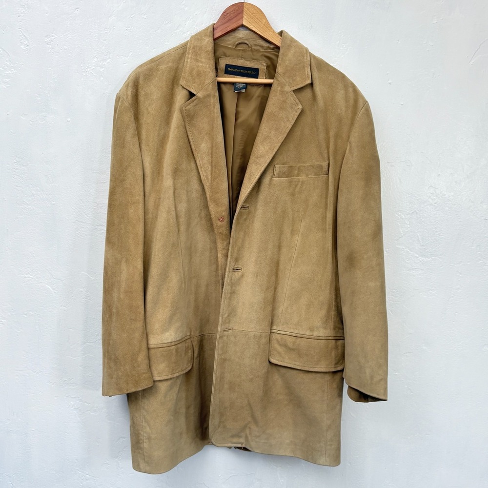 Banana Republic Vintage Suede Jacket Men Size XL Tan Button Front Y2K